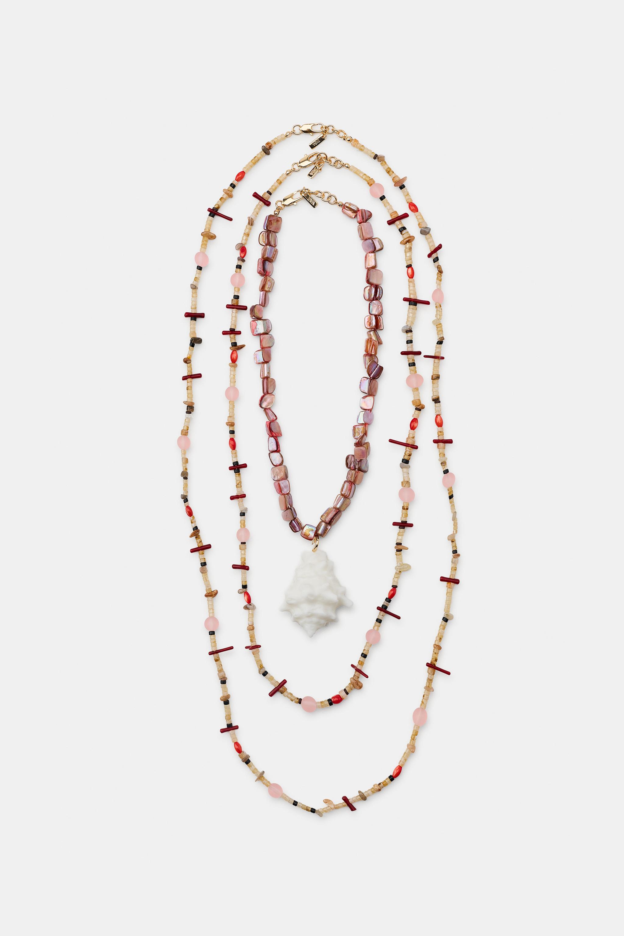 LOT DE 3 COLLIERS COQUILLAGES PIERRE